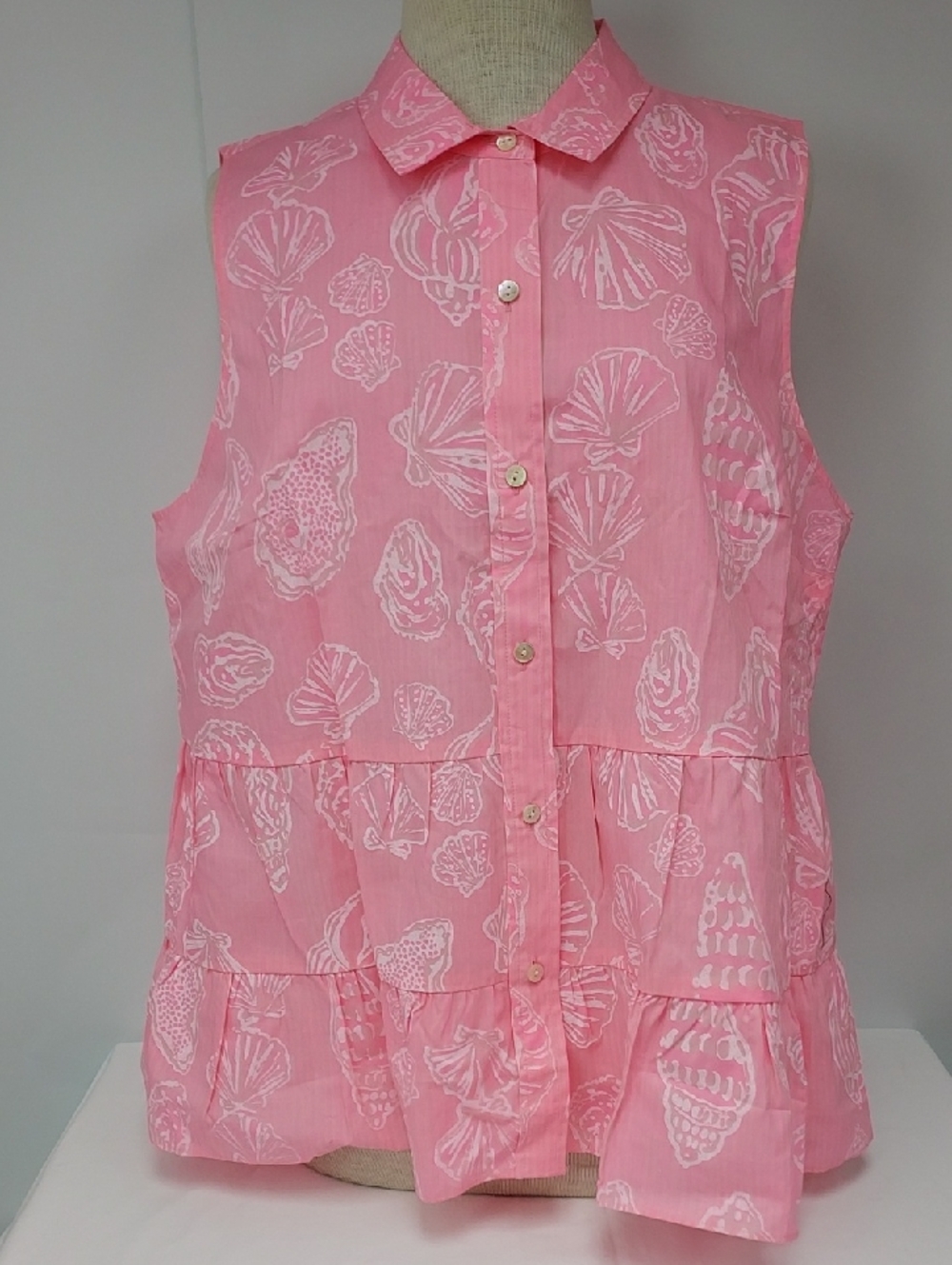 Lilly Pulitzer Rousseau Pink Cool as Shell-Print Sleeveless Button Front Top